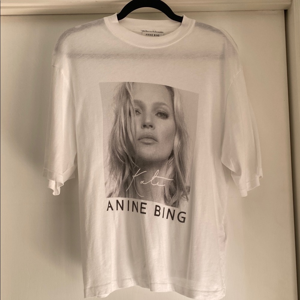 Anine Bing White Graphic Tee with Kate Moss XS